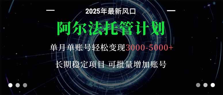 (16360期)阿尔法托管计划 单账号月入3000-5000,长期稳定项目,新手小白轻松上手。-K6源码网