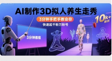 Ai制作3D拟人养生走秀,3分钟手把手教会你,快速起千粉万粉号-K6源码网