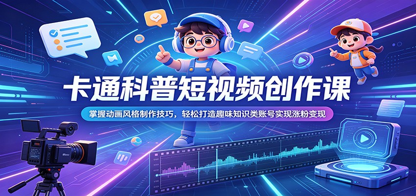 卡通科普短视频创作课：掌握动画风格制作技巧，轻松打造趣味知识类账号实现涨粉变现-K6源码网