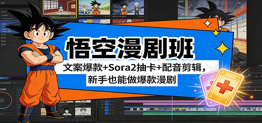 悟空漫剧班：文案爆款+Sora2抽卡+配音剪辑，新手也能做爆款漫剧-K6源码网