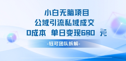 小白无脑项目公域引流私域成交0成本单日变现680米-K6源码网