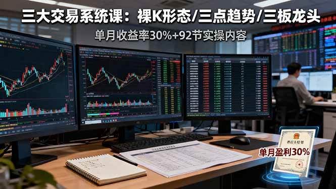 (16269期)三大交易系统课:裸K形态/三点趋势/三板体系,单月收益率30%+92节实操内容-K6源码网