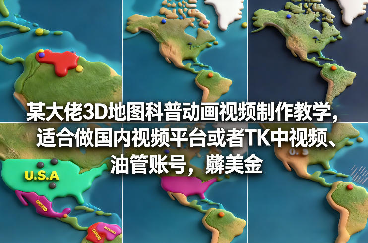 某大佬3D地图科普动画视频制作教学，适合做国内视频平台或者TK中视频、油管账号，賺美金-K6源码网