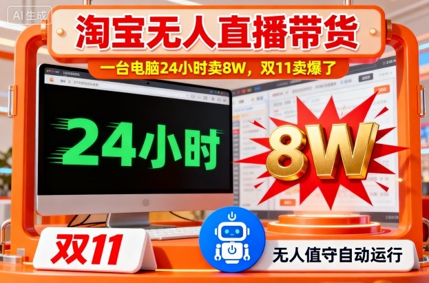 淘宝无人直播带货，一台电脑214小时卖8W，双11卖爆了【揭秘】-K6源码网