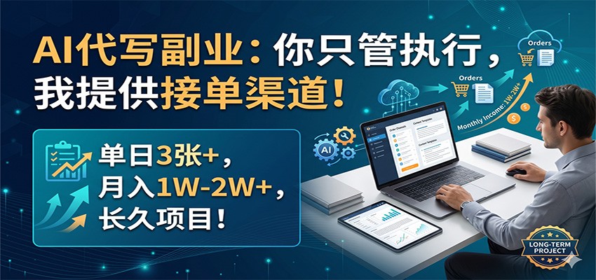 AI代写副业：你只管执行，我提供接单渠道！单日3张+，月入1W-2W+，长久项目-K6源码网