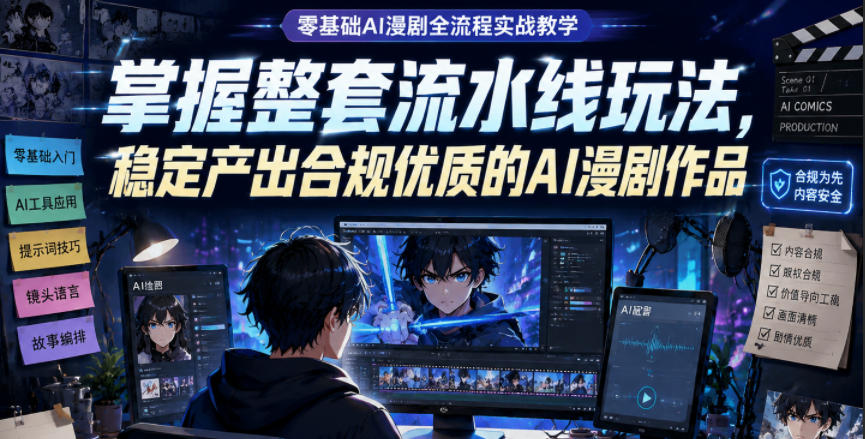 零基础AI漫剧全流程实战教学,掌握整套流水线玩法,稳定产出合规优质的AI漫剧作品-K6源码网