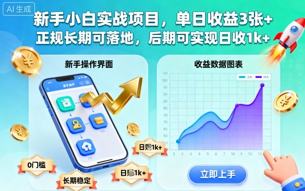 新手小白实战项目,单日收益3张+,正规长期可落地,后期可实现日收1k+【揭秘】-K6源码网