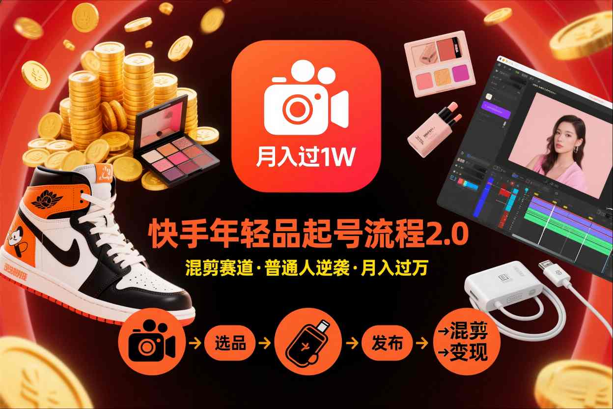 快手短视频带货年轻品起号流程2.0，快手年轻品混剪赛道，普通人也能月入过1W-K6源码网