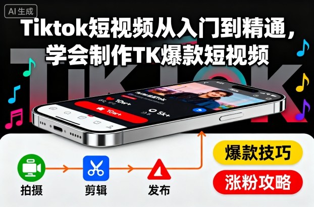 Tiktok短视频从入门到精通，学会制作TK爆款短视频-K6源码网
