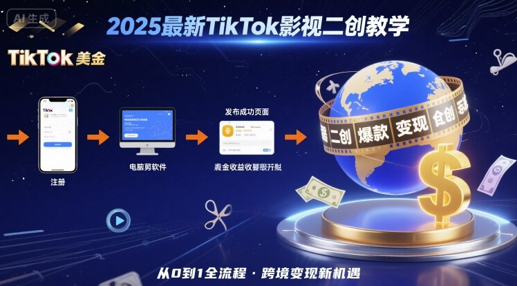 2025年最新TikTok影视二创教学,从注册到发布撸美金全流程,跨境变现新机遇-K6源码网