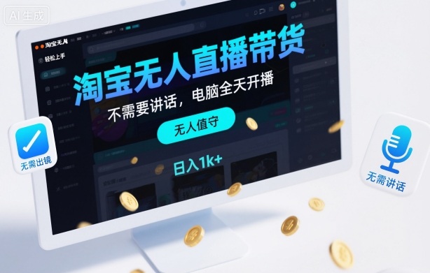 淘宝无人直播带货,不需要出镜,不需要讲话,电脑全天开播,轻松上手,日入1k+【揭秘】-K6源码网