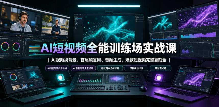 AI短视频全能训练场实战课|AI视频换背景、首尾帧复用、音频生成、爆款短视频完整复刻全套实操教学-K6源码网