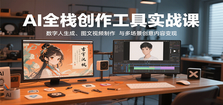 AI全栈创作工具实战课：数字人生成、图文视频制作与多场景创意内容变现-K6源码网