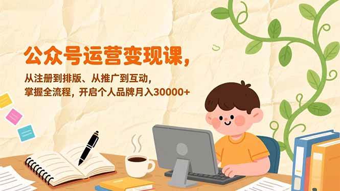（17067期）公众号运营变现课，从注册到排版、从推广到互动，掌握全流程，开启个人品牌月入30000+-K6源码网