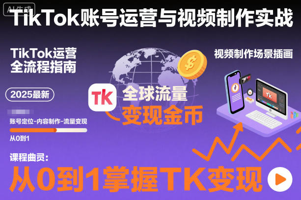 2025最新TikTok账号运营与视频制作实战全流程，从0到1掌握TK变现（含11月最新TK搬运技术）-K6源码网