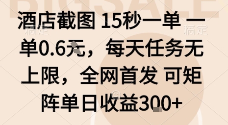 酒店截图15秒一单,一单0.6米,每天任务无上限,全网首发可矩阵单日收益3张【揭秘】-K6源码网