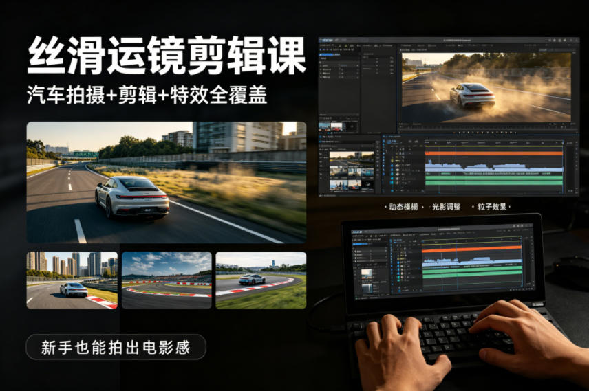 大叔丝滑运镜剪辑课，汽车拍摄+剪辑+特效全覆盖，新手也能拍出电影感-K6源码网