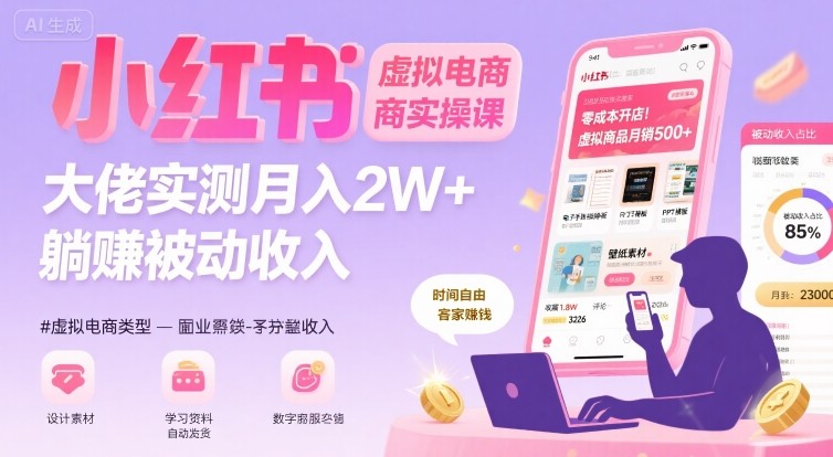 小红书虚拟电商,大佬实测月入2W+,实现被动收入-K6源码网