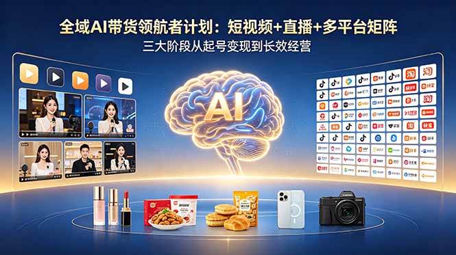（18593期）全域AI带货领航者计划：短视频+直播+多平台矩阵，三大阶段从起号变现到长效经营-K6源码网