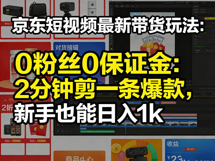 京东短视频最新带货玩法，0粉丝0保证金，2分钟剪一条爆款，新手也能日入1k+【揭秘】-K6源码网
