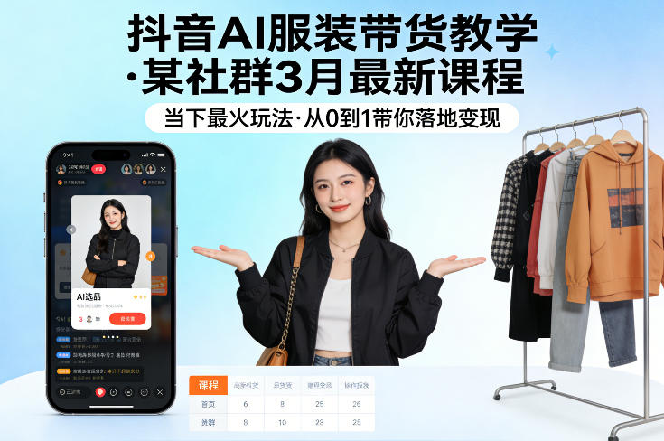 抖音AI服装带货教学，某社群3月最新课程，当下最火玩法，从0到1带你落地变现-K6源码网