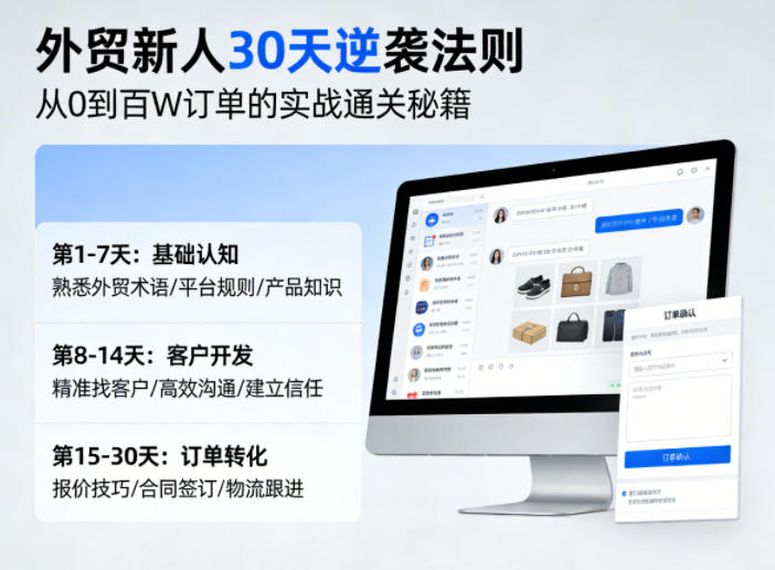 外贸新人30天逆袭法则，教你从0到百W订单的实战通关秘籍-K6源码网