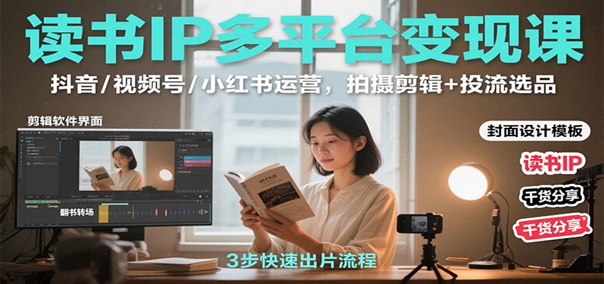 读书IP多平台变现课:抖音/视频号/小红书运营,拍摄剪辑+投流选品-K6源码网