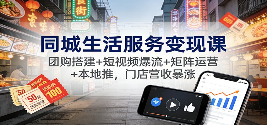 同城生活服务变现课:团购搭建+短视频爆流+矩阵运营+本地推,门店营收暴涨-K6源码网