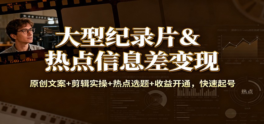 大型纪录片&热点信息差变现：原创文案+剪辑实操+热点选题+收益开通，快速起号-K6源码网