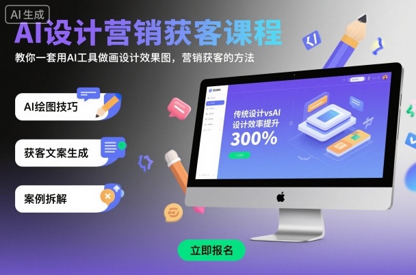 AI设计营销获客课程,教你一套用AI工具做画设计效果图,营销获客的方法-K6源码网