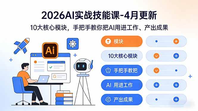 （17941期）2026AI实战技能课-4月更新：10大核心模块，手把手教你把AI用进工作、产出成果-K6源码网