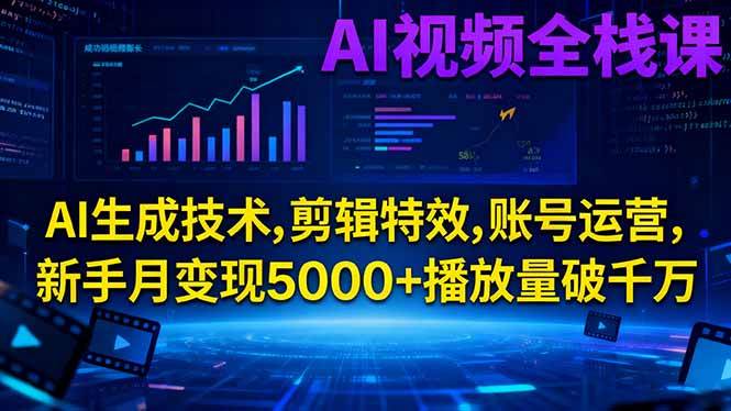 （16603期）AI视频全栈课:AI生成技术,剪辑特效,账号运营,新手月变现5000+播放量破千万-K6源码网