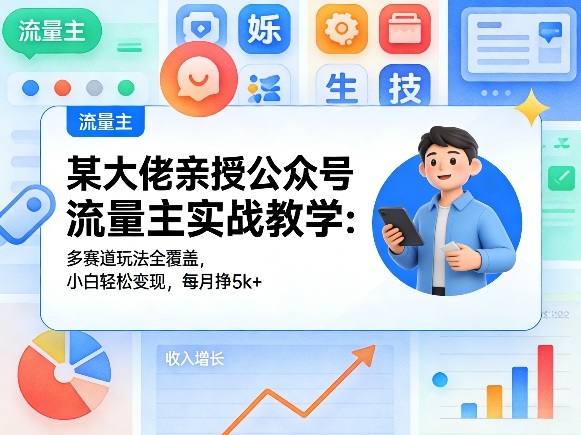 某大佬亲授公众号流量主实战教学：多赛道玩法全覆盖，小白轻松变现，每月多挣5k+-K6源码网