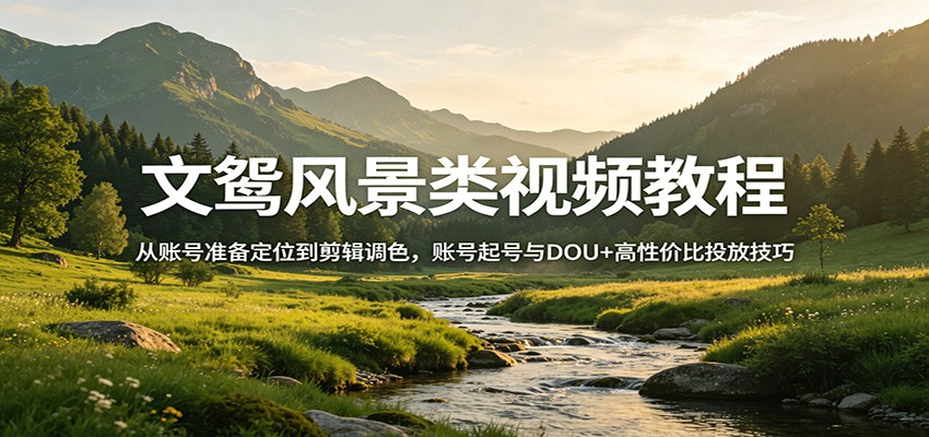 文鸳风景类视频教程：从账号准备定位到剪辑调色，账号起号与DOU+高性价比投放技巧-K6源码网