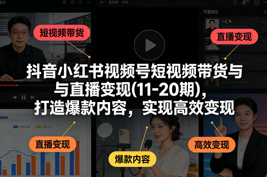 抖音小红书视频号短视频带货与直播变现(10-20期)，打造爆款内容，实现高效变现（更新）-K6源码网