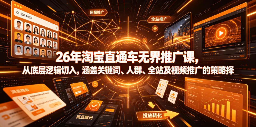 26年淘宝直通车无界推广课，从底层逻辑切入，涵盖关键词、人群、全站及视频推广的策略选择-K6源码网