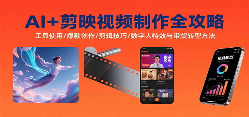 AI+剪映视频制作全攻略:工具使用/爆款创作/剪辑技巧/数字人特效与带货转型方法-K6源码网