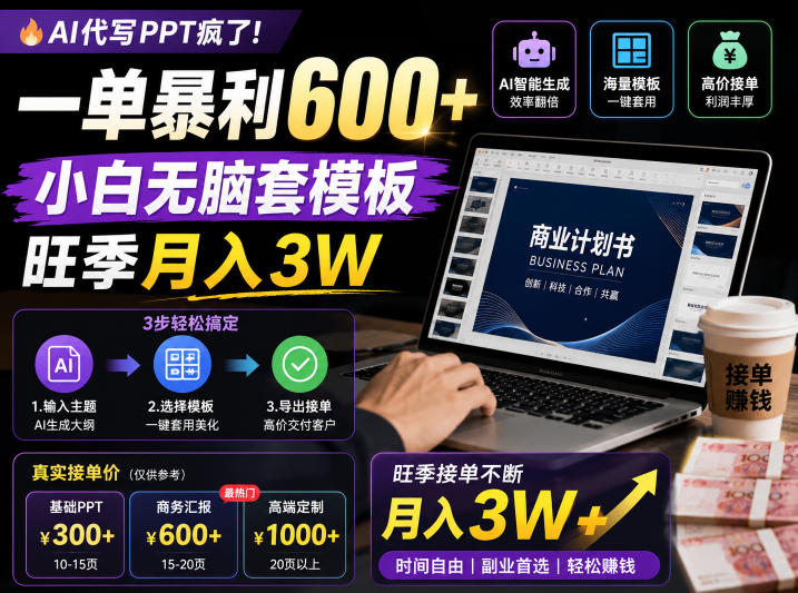 AI代写PPT疯了!一单暴利600+,小白无脑套模板,旺季月入3W,不用苦哈哈引流【揭秘】-K6源码网