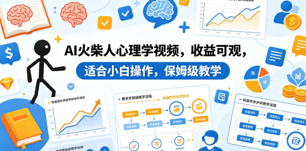 AI火柴人心理学视频，收益可观，适合小白操作，保姆级教学-K6源码网