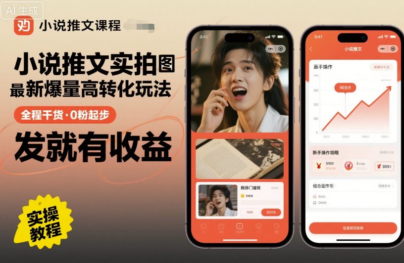 小说推文实拍双图文最新爆量高转化玩法,全程干货,0粉起步,发就有收益-K6源码网