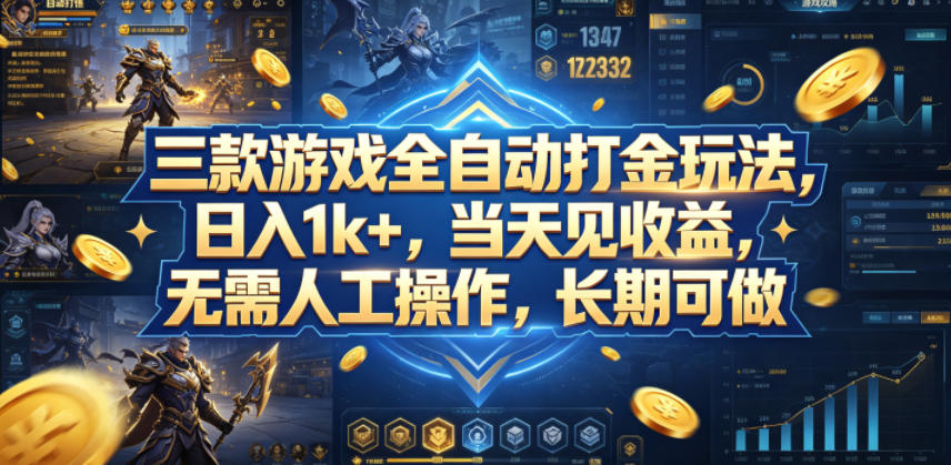 三款游戏全自动打金玩法，日入1k+，当天见收益，无需人工操作，长期可做【揭秘】-K6源码网