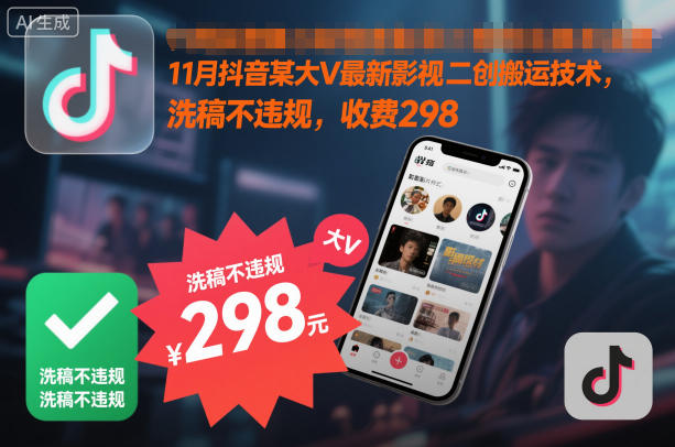 11月抖音某大V最新影视二创搬运技术，洗稿不违规，收费298-K6源码网