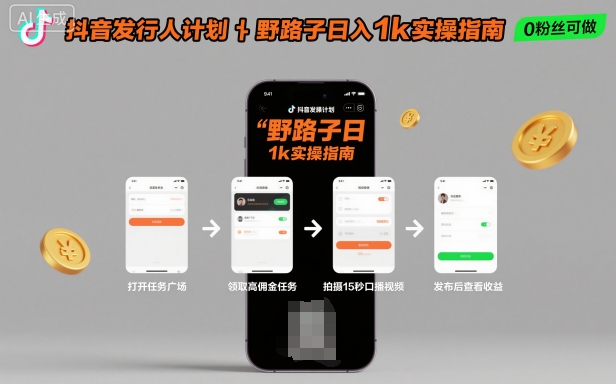 抖音发行人计划全新野路子玩法,随时随地,只要有手机,就能操作,日入1k+【揭秘】-K6源码网