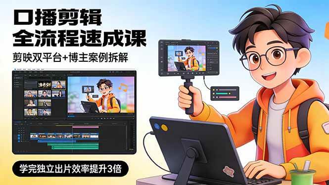 （17420期）口播剪辑全流程速成课，剪映双平台+博主案例拆解，学完独立出片效率提升3倍-K6源码网