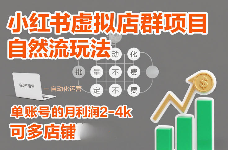 小红书虚拟店群项目，自然流玩法，批量自动化，稳定不费号，单账号的月利润2-4k，可多店矩阵-K6源码网