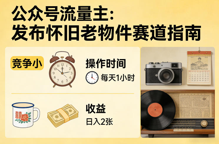 公众号流量主之发布怀旧老物件赛道，竞争小，每天操作1小时，日入2张-K6源码网