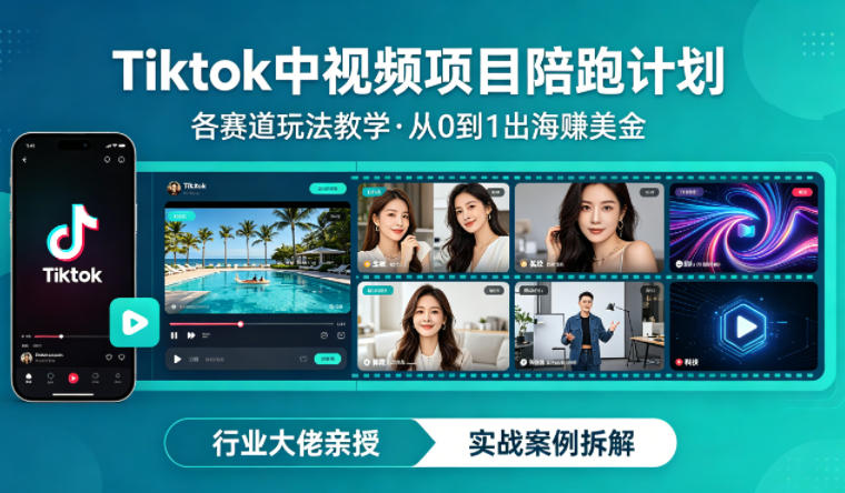 某大佬的Tiktok中视频项目陪跑，涵盖TK各个赛道玩法教学，从0到1出海賺美金-K6源码网