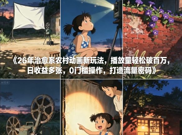 26年治愈系农村动画新玩法，播放量轻松破百万，日收益多张，0门槛操作，打造流量密码-K6源码网
