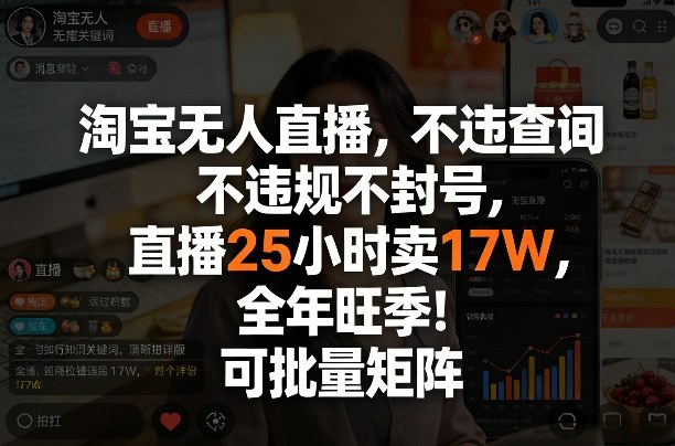 淘宝无人直播，不违规不封号，直播25小时卖17W，全年旺季！可批量矩阵【揭秘】-K6源码网