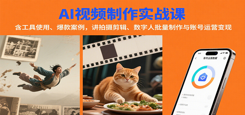 AI视频制作实战:含工具使用、爆款案例,讲拍摄剪辑、数字人批量制作与账号运营变现-K6源码网